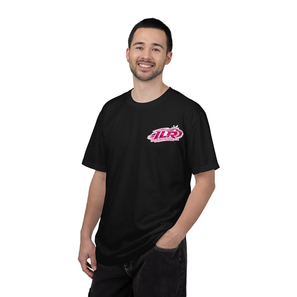 ILR PINK Racing Logo T-Shirt — White Graphic Tee with "Romans 8:31"