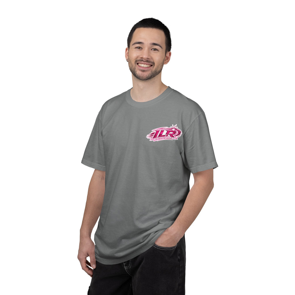 ILR PINK Racing Logo T-Shirt — White Graphic Tee with "Romans 8:31"