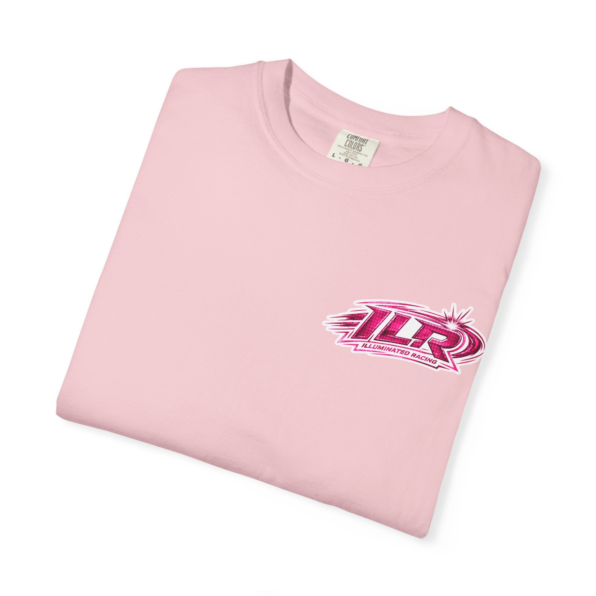 ILR PINK Racing Logo T-Shirt — White Graphic Tee with "Romans 8:31"