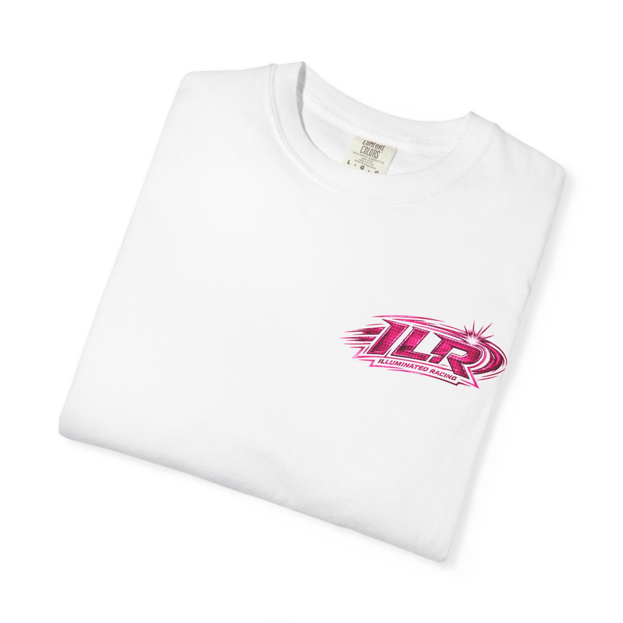 ILR PINK Racing Logo T-Shirt — White Graphic Tee with "Romans 8:31"
