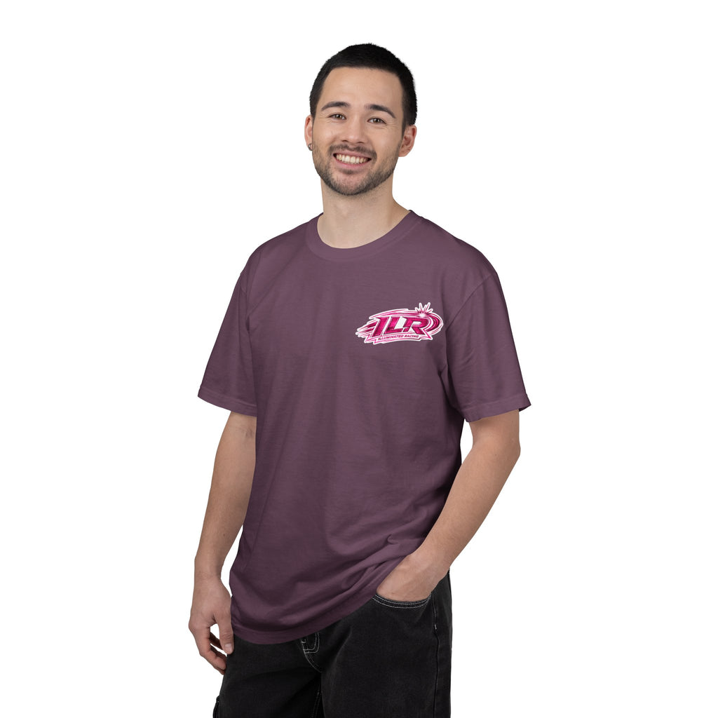 ILR PINK Racing Logo T-Shirt — White Graphic Tee with "Romans 8:31"
