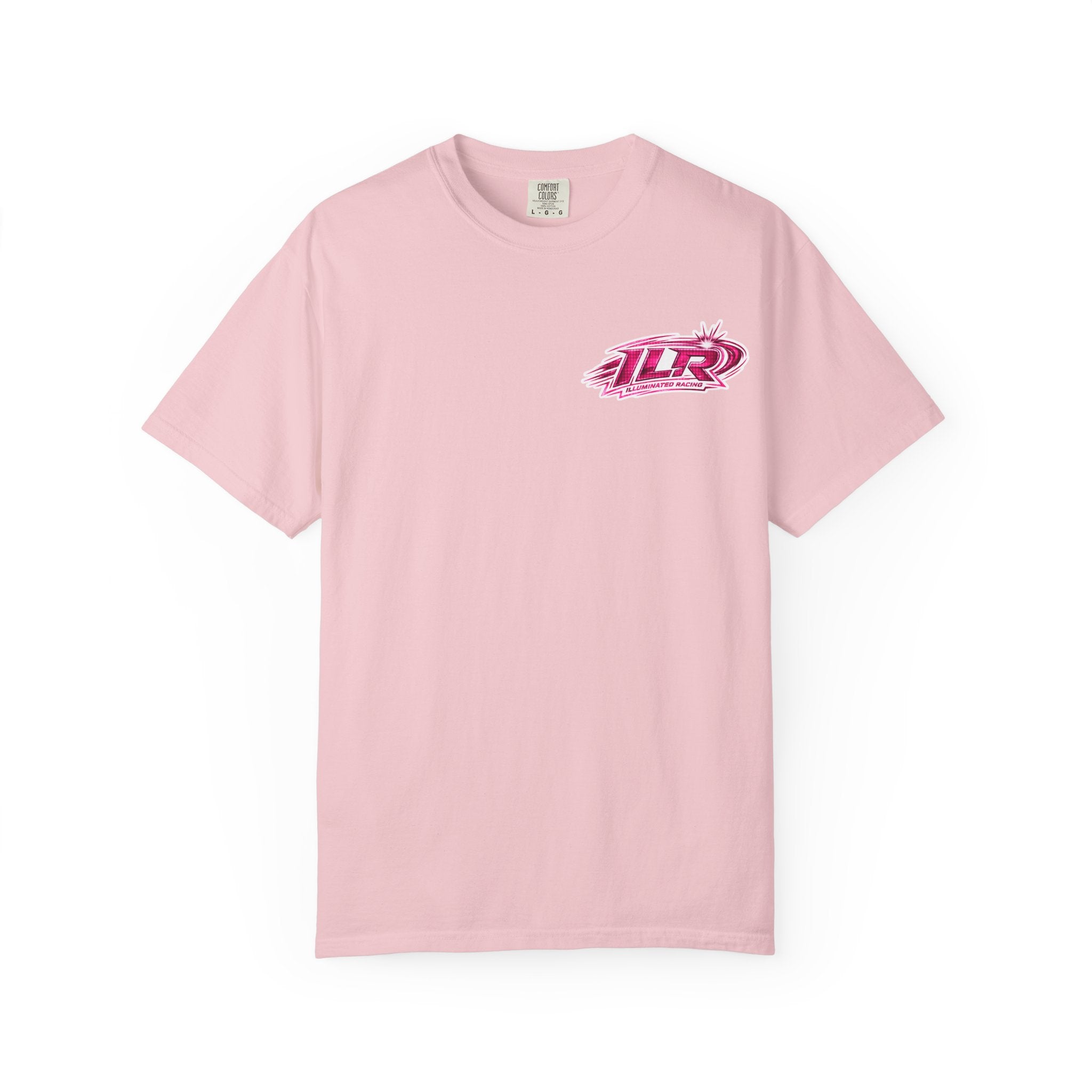 ILR PINK Racing Logo T-Shirt — White Graphic Tee with "Romans 8:31"