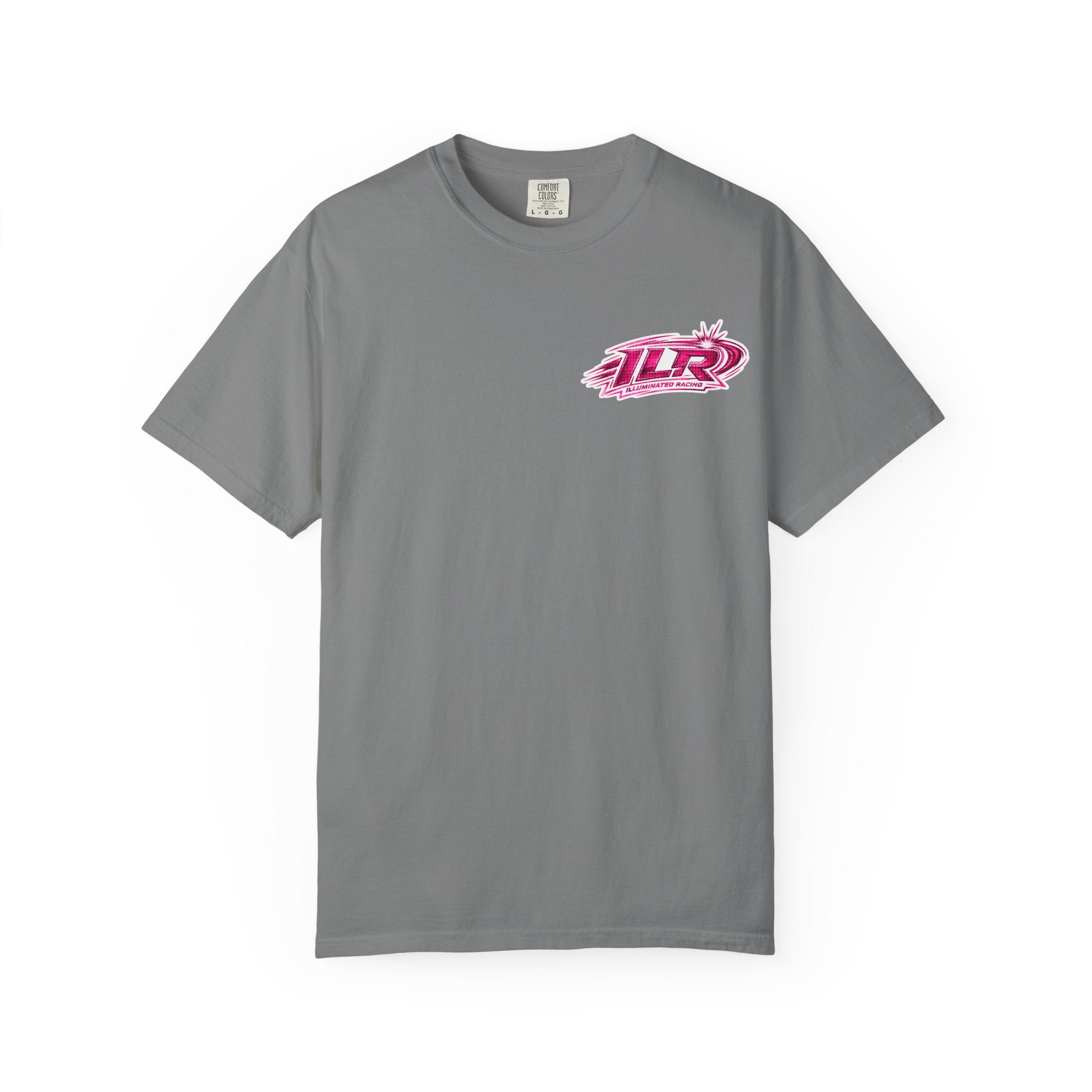 ILR PINK Racing Logo T-Shirt — White Graphic Tee with "Romans 8:31"